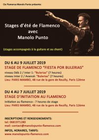 Stages de danse Flamenco / Paris / Juillet 2019. Du 4 au 9 juillet 2019 à Paris12. Paris. 